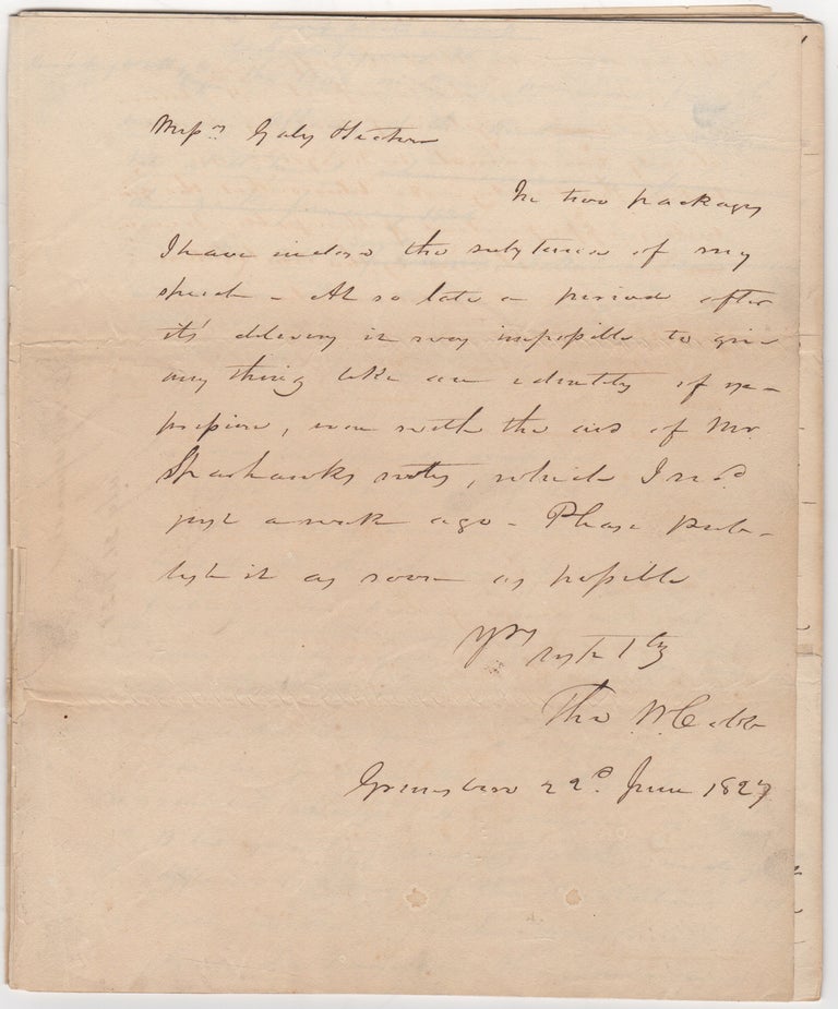 Item #44232 [Manuscript Document] Georgia Senator Thomas Cobb's Corrected Speech Against the 'Bill on Making Provisions for the Surviving Officers of the Revolution' [with] Signed Letter. Thomas Cobb, Revolutionary War.