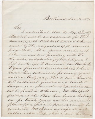 Item #44237 [ALS] Appraiser of Merchandise at Baltimore Recommends President Grant Nominate...