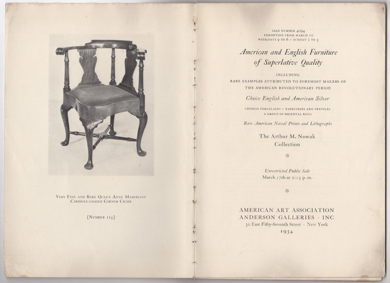 Item #44261 American and English furniture of superlative quality including rare examples attributed to foremost makers of the American Revolutionary Period. Sale 4094. March 17, 1934. Anderson Galleries American Art Association.