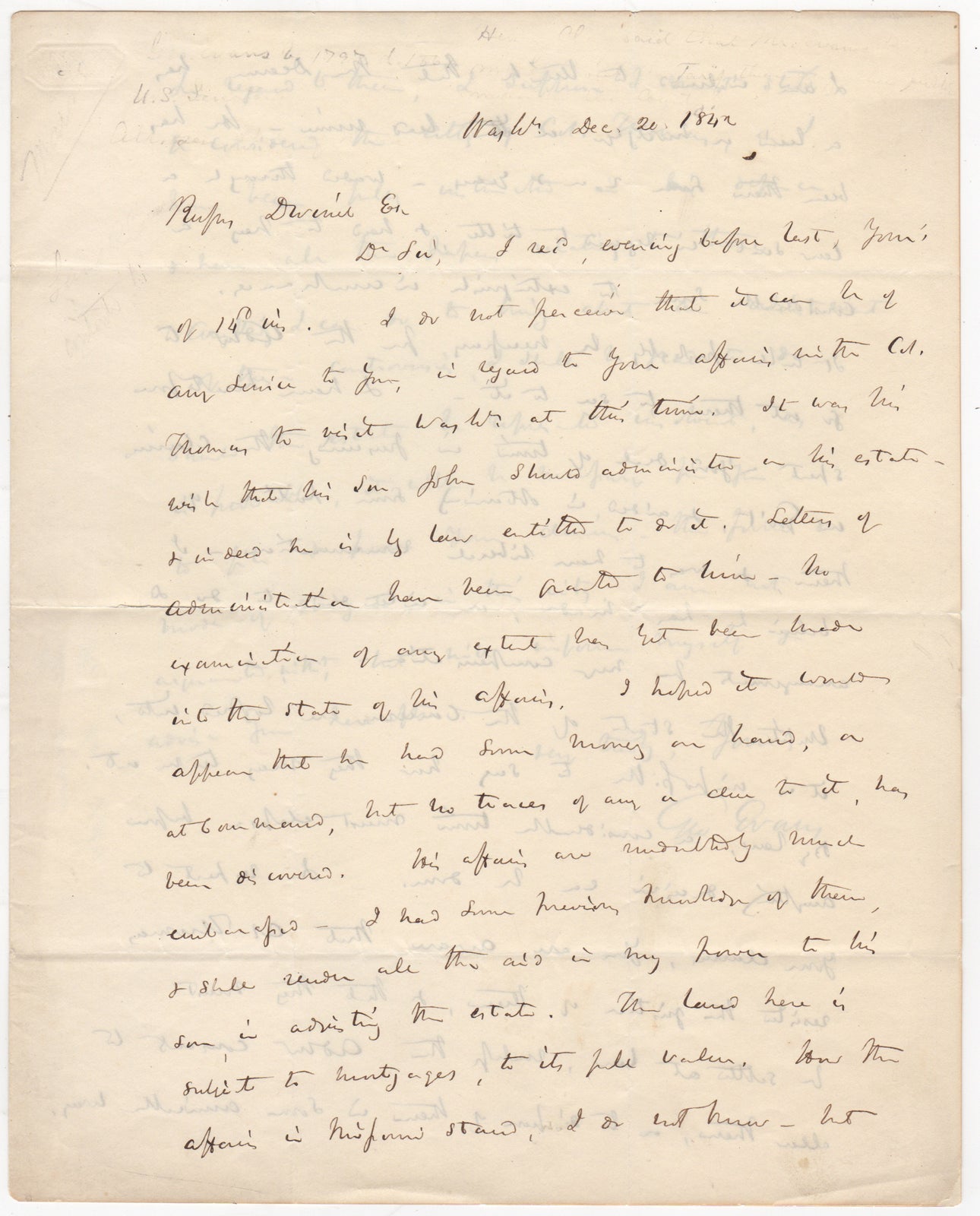 [Maine] Evans, George - [Alss] Correspondence from George Evans, U.S. Senator from Maine Concerning an Estate & an Invitation