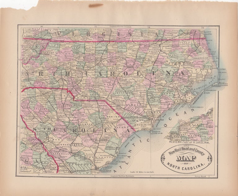 Item #44536 New Rail Road and County Map of North Carolina. George F. Cram.