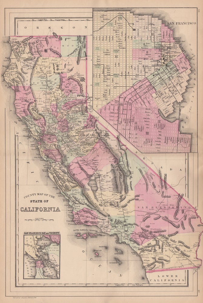 Item #44576 County Map of the State of California [with] San Francisco [with] San Francisco Bay and Vicinity. S. Augustus Mitchell, Jr.