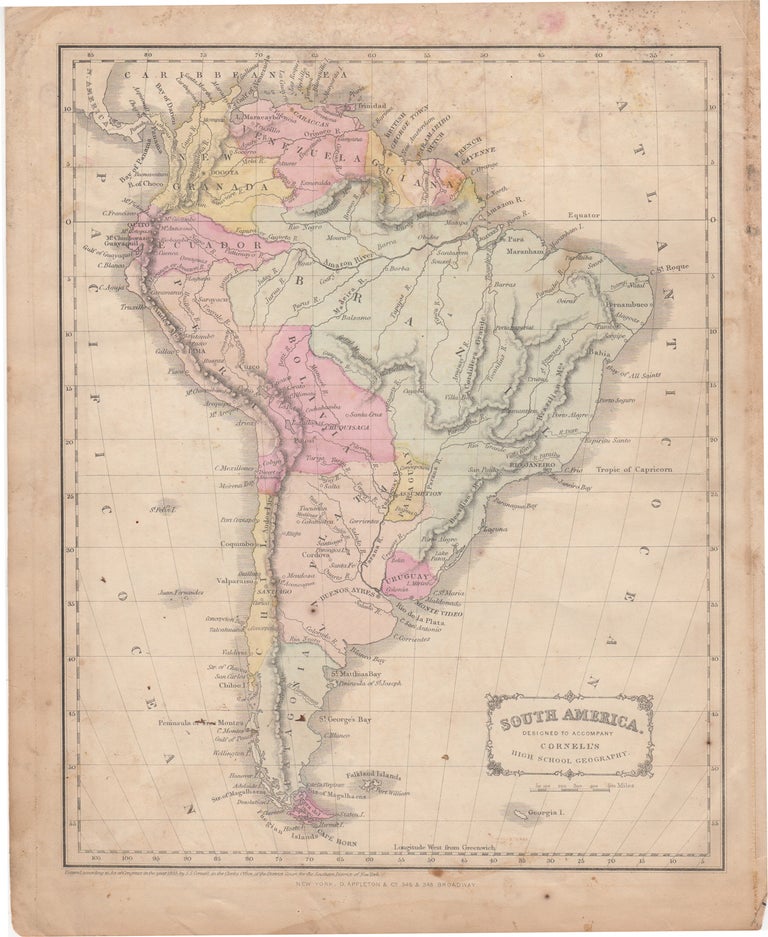 Item #44581 [Map] South America Designed to Accompany Cornell's High School Geography. S. S. Cornell.