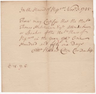 Item #44630 [Colonial Manuscript Document] In the House of Rep[resentatives] Nov. 3. 1748. Thomas...