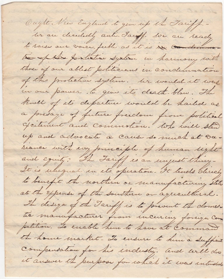 Item #44652 [Manuscript Document Signed] Ought New England to Give Up its Tariff. Nullification, S. B. Clark, Samuel.