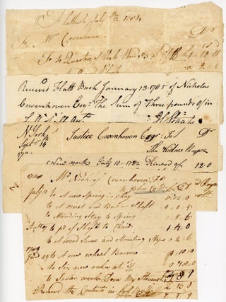 Item #44750 Five Manuscript Receipts & Bills of Brooklyn, New York Judge, Nicholas Cowenhoven....
