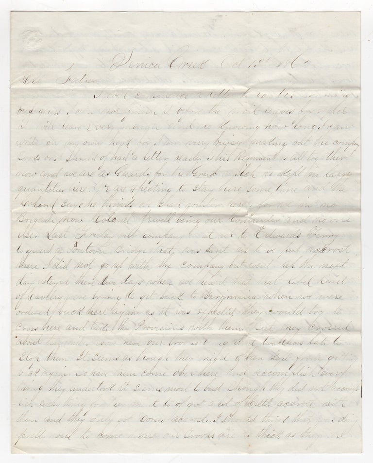 Item #44821 [Autograph Letter Signed] From a Union Soldier Stationed at Seneca Creek in the Fall of 1862. A Union Soldier.