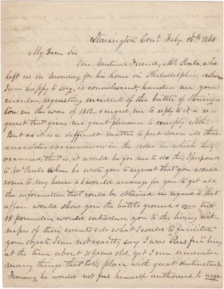 Item #44865 [ALS] Invitation for Benson Lossing to Visit the Site of War of 1812's Battle of...