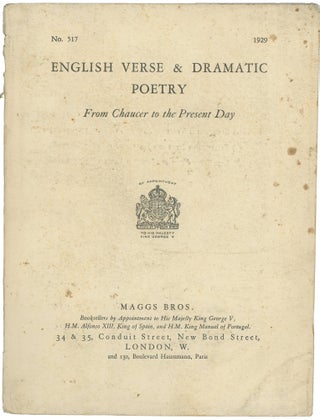 Item #45012 English Verse & Dramatic Poetry. From Chaucer to the Present Day. Catalogue 517....
