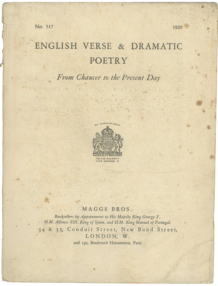 Item #45012 English Verse & Dramatic Poetry. From Chaucer to the Present Day. Catalogue 517. Maggs Bros.