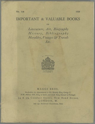 Item #45013 Important and Valuable Books on Literature, Art, Biography, History, Bibliography,...