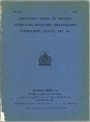 Item #45016 Important Books on History, Literature, Biography, Bibliography, Typography, Travel,...