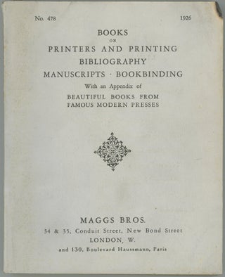 Item #45084 Books on Printers and Printing, Bibliography, Manuscripts, Bookbinding. With an...