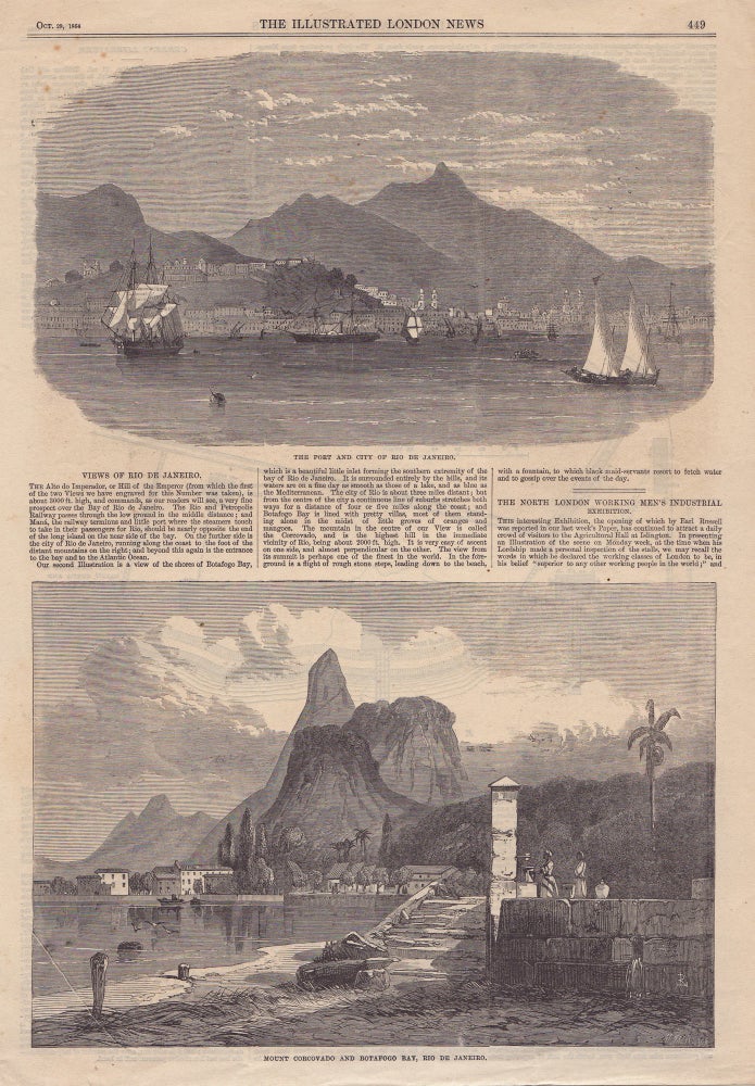 Item #45135 "Views of Rio De Janeiro" from The Illustrated London News, Vol. XLIV, October 29, 1864. Brazil. Rio De Janeiro, Mason Jackson, engraver.