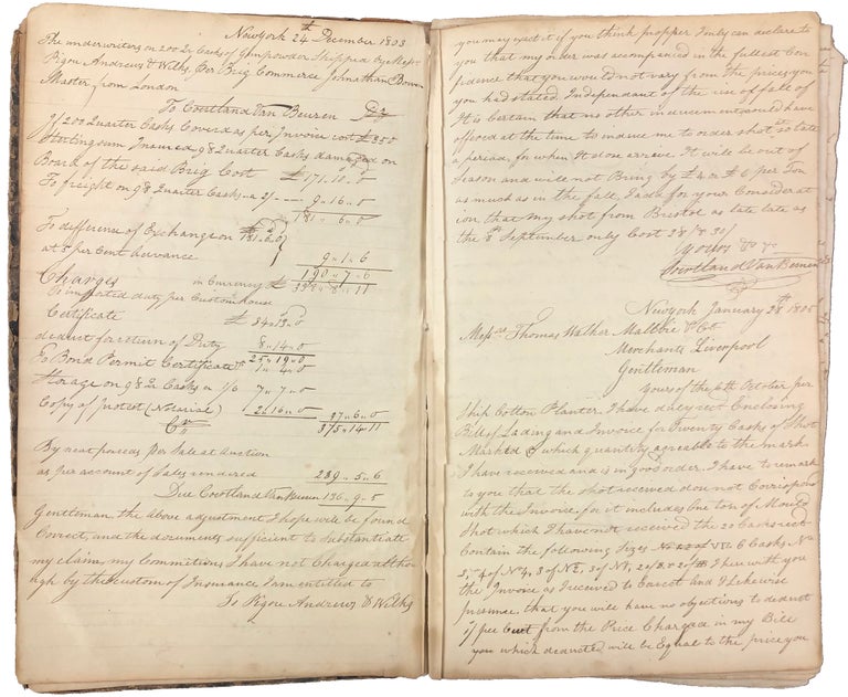 Item #45678 [Archive] Copybook with 100 Retained Copies of Business Correspondence from Tammany Sachem & Early New York Merchant Cortlandt Van Beuren and his son. Cortlandt Van Beuren, Englebert Van Beuren.