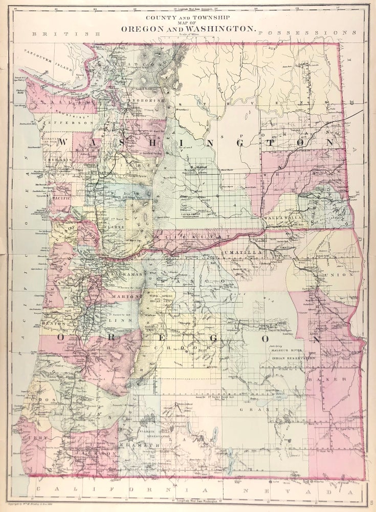 Item #45707 County and Township Map of Oregon and Washington. S. Augustus Mitchell, Jr.