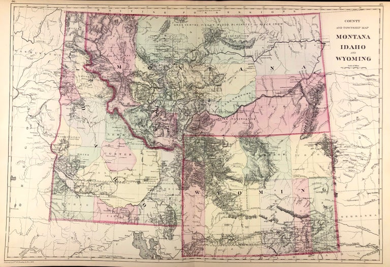 Item #45721 County & Township Map Montana, Idaho, and Wyoming. S. Augustus Mitchell, Jr.
