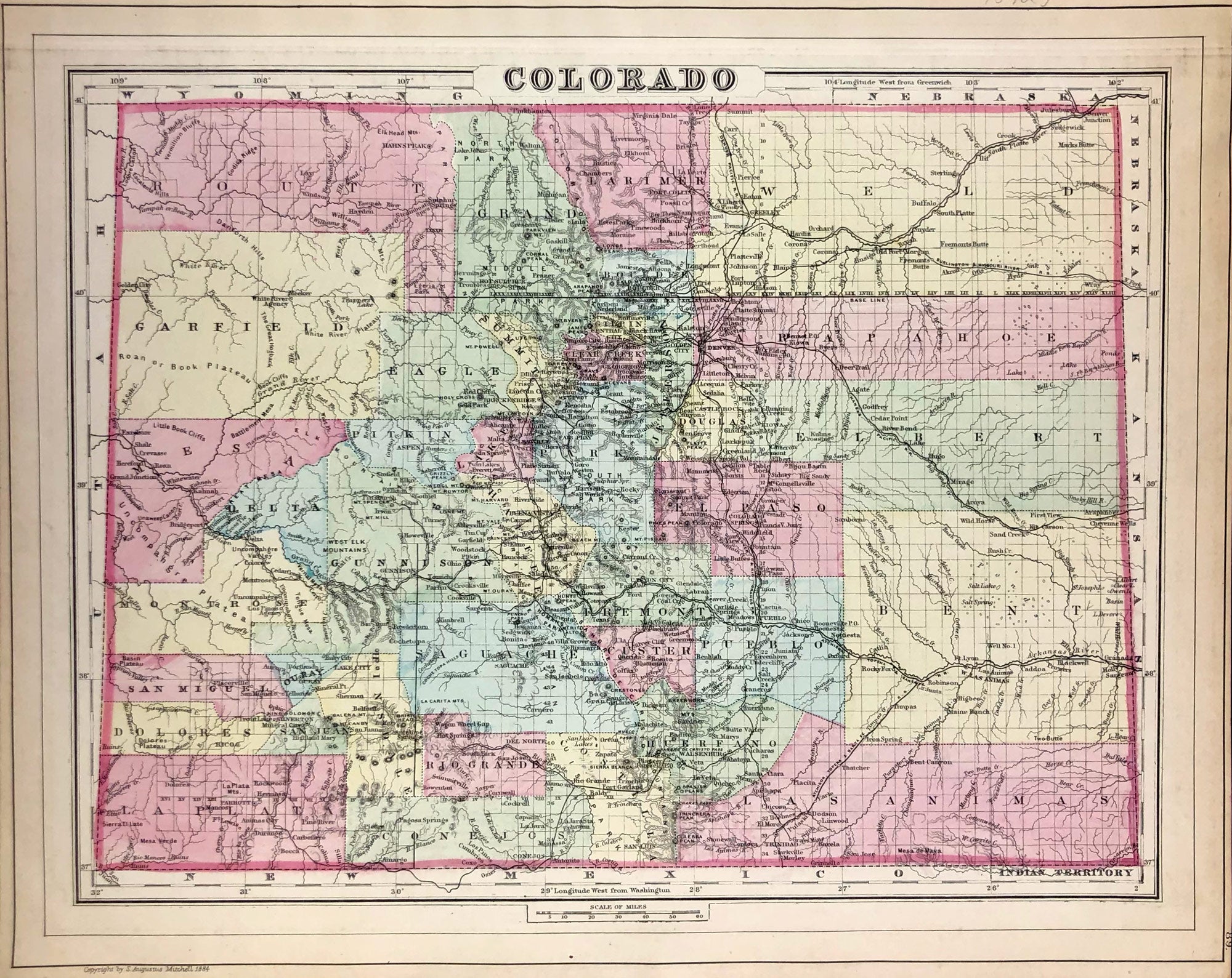 Mitchell, S. Augustus, Jr. - [Map] Colorado [Verso with] Indian Territory