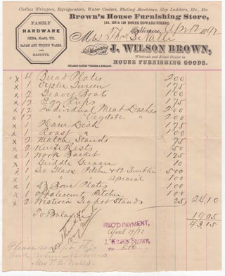 Item #45795 [Invoice on Letterhead] Brown's House Furnishings Store [with] Stamped Envelope from...