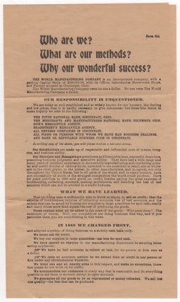 Item #45813 The World Manufacturing Company. Handbill for The Quaker Folding Bath Cabinet for...