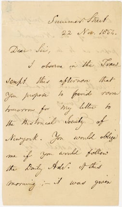 Item #45967 [ALS] Before His Letter's Publication in the Boston Transcript, Edward Everett Makes...