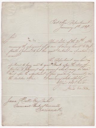 [Two Documents Signed] by Amos Kendall in His Role as Auditor and Postmaster of the United States.