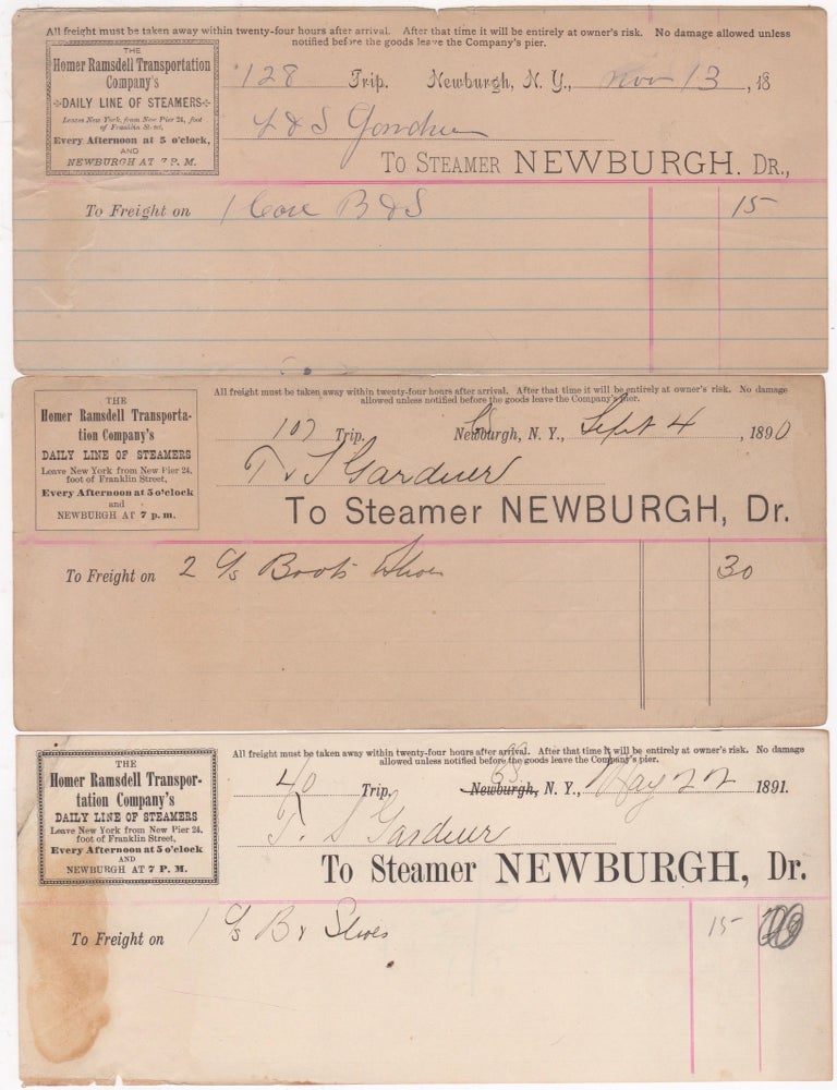 Item #46156 [3 Freight Tickets] of the Homer Ramsdell Transportation Company, for the Steamer Newburgh. Homer Ramsdell Transportation Company.