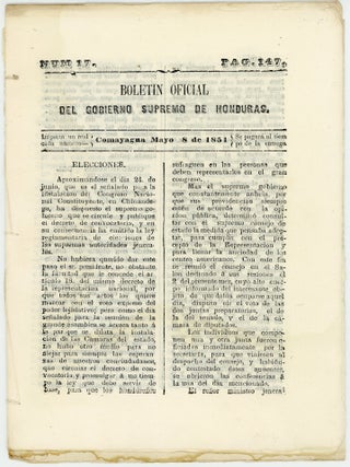 Item #46199 Boletin Oficial del Gobierno Supremo de Honduras. Num. 17, Pag. 147. Mayo 8 de 1851....