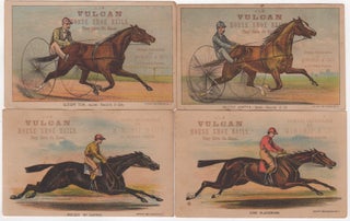 Item #46248 [Four Trade Cards] "Use Vulcan Horse Shoe Nails. They Have No Equal." Victorian Era...