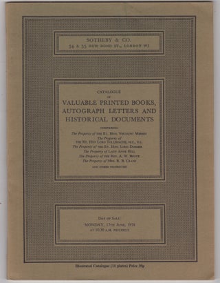 Item #46257 Catalogue of valuable printed books, autograph letters and historical documents,...