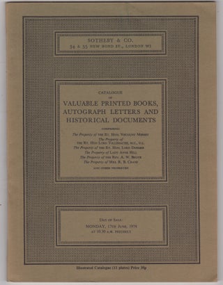 Item #46257 Catalogue of valuable printed books, autograph letters and historical documents,...
