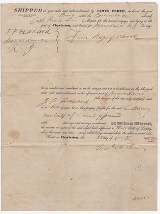 Item #46272 [Partially Printed Bill of Lading Signed] Shipment of Wool from James Elder of...