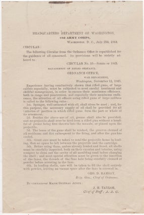 Item #46274 Headquarters Department of Washington, 22d Army Corps ...Circular No. 55 Management...