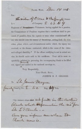 Item #46276 [Printed Request Completed in Manuscript] Joseph B.F. Osgood Requires Information...